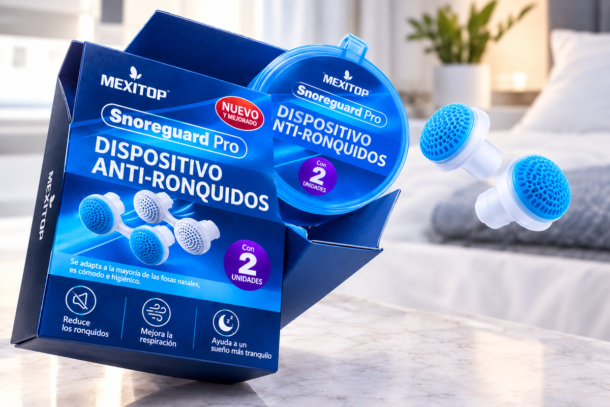 Dispositivo nasal antirronquidos con caja, estuche y dos unidades