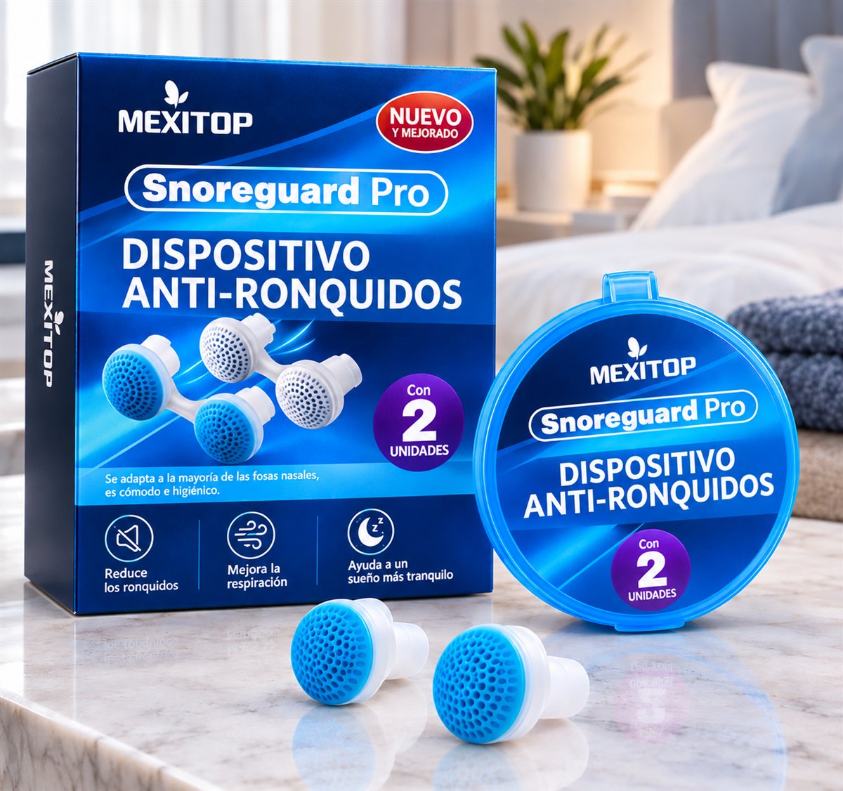 Dispositivo nasal antirronquidos con su estuche